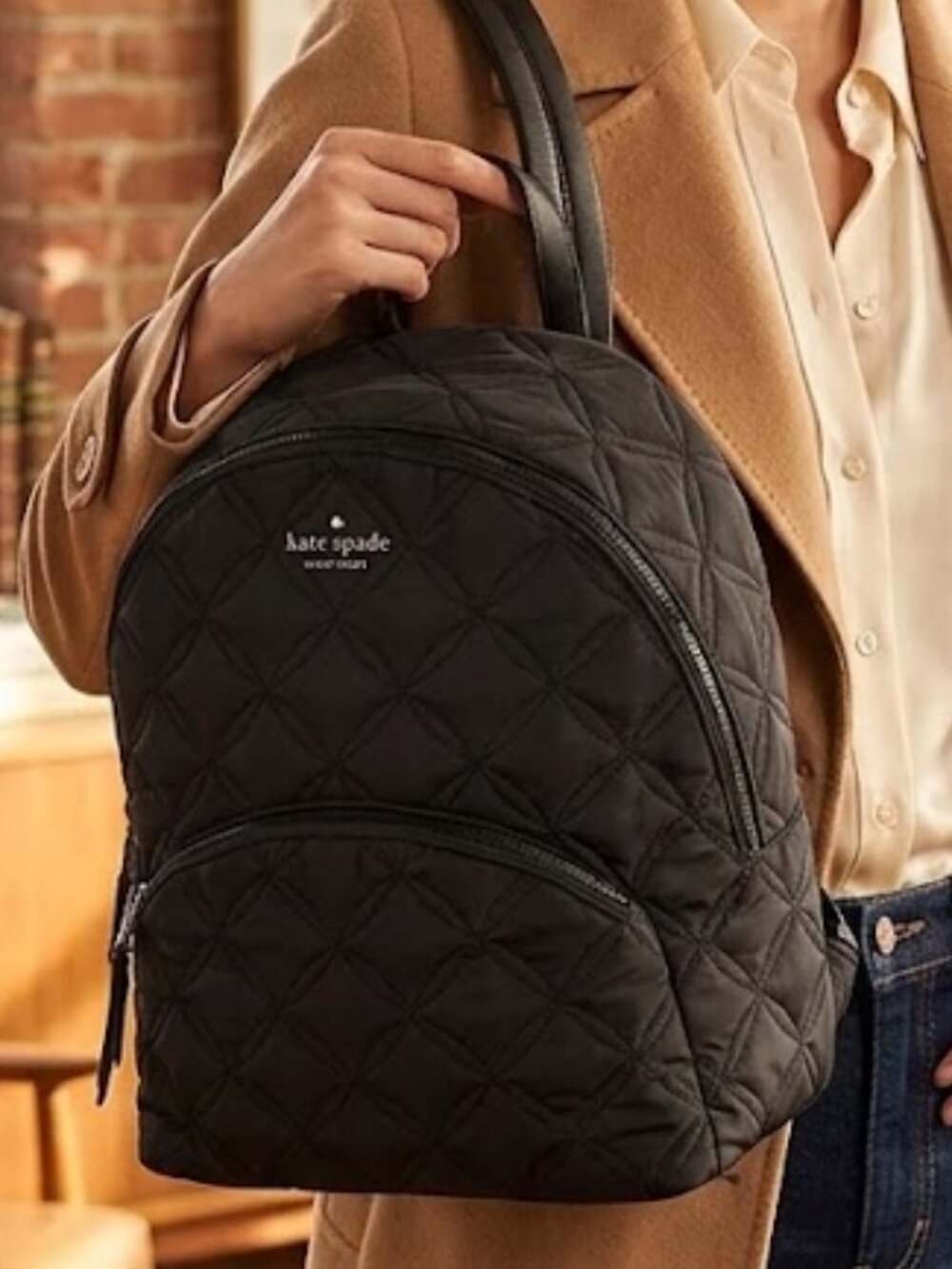 kate spade Black Quilted Nylon Backpack in Excellent Condition